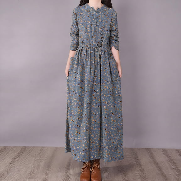 Womens Cotton Linen Maxi Dress Casual Loose Solid A-line Dress Flowy Summer Beach Vacation Dress with Pockets Gray XXL