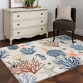 thumbnail image 4 of Marine Life Washable Area Rugs 4'x6', Watercolor Seahorse Coral Starfish Linen Texture Low Pile Throw Living Room Rug Non-Slip Sturdy Edge Binding Carpet for Indoor Entryway Bedside Kitchen, 4 of 9