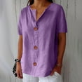 thumbnail image 2 of Breathable Linen Blend V Neck Top for Women Airy Short Sleeve Loose Fit Beach Shirt Casual Summer Vacation Blouse, 2 of 9