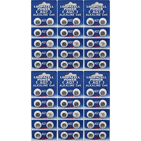 60 AG7 Button Cell Batteries, AG7 Coin Cell Battery, Alkaline Button Battery, AG7, G7, LR57, 195, GP95A, 395 & SR927W. 1.5V (LR926-AG7-BP10). for Calculator Watch, Camera Light and More. LOOPACELL Br