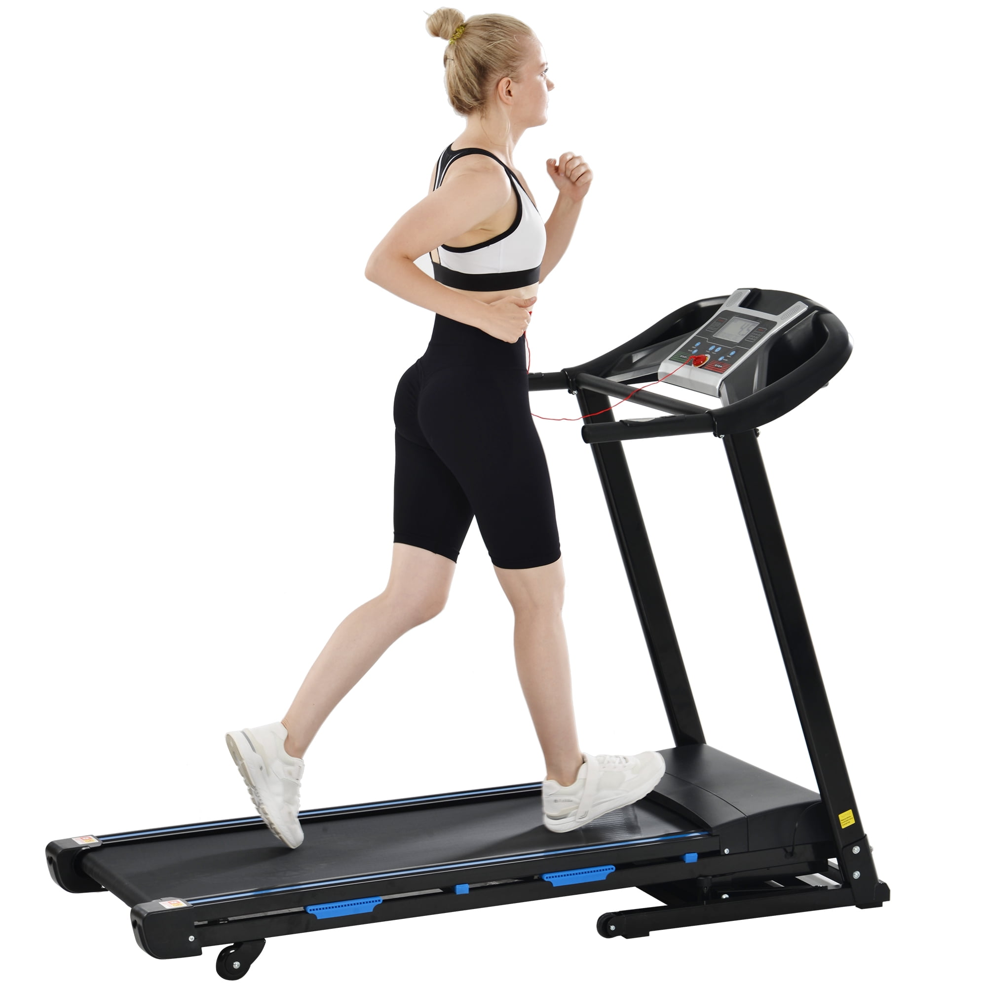 Foldable Treadmill with Automatic Incline, 3.5HP Workout Running Machine Walking, Double Running Board Shock Absorption Pulse Sensor