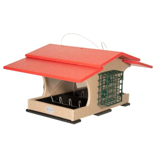 JCs Wildlife Tan Hopper and Suet Feeder with Feeder Cardinal Red Roof