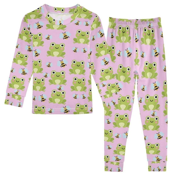 joogoo Cute Frogs Bees 2 Piece Long Sleeve Tee and Pants Cotton Pajama Set 5Y