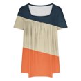 thumbnail image 3 of Hvyesh Plus Size Tops for Women Summer Color Block Tunic Tops Square-Neck Short Sleeve T Shirts Casual Blouses OfertasDelDía, 3 of 4