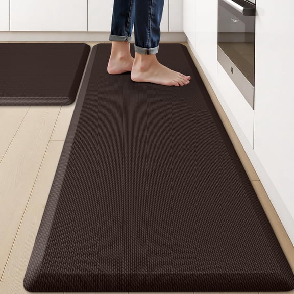 2PCS Kitchen Rugs Cushioned Anti-Fatigue Non-Slip Waterproof Kitchen Mat Comfort Foam Standing Mat for Floor Office Sink Laundry (Chocolate)