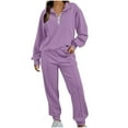thumbnail image 2 of BXINGOHAI Women's 2 Piece Tracksuit Fall Outfits 2025 Long Sleeve Half Zip Sweatshirt Sweatpants Lounge Set Sweatsuits Purple,XXL, 2 of 6