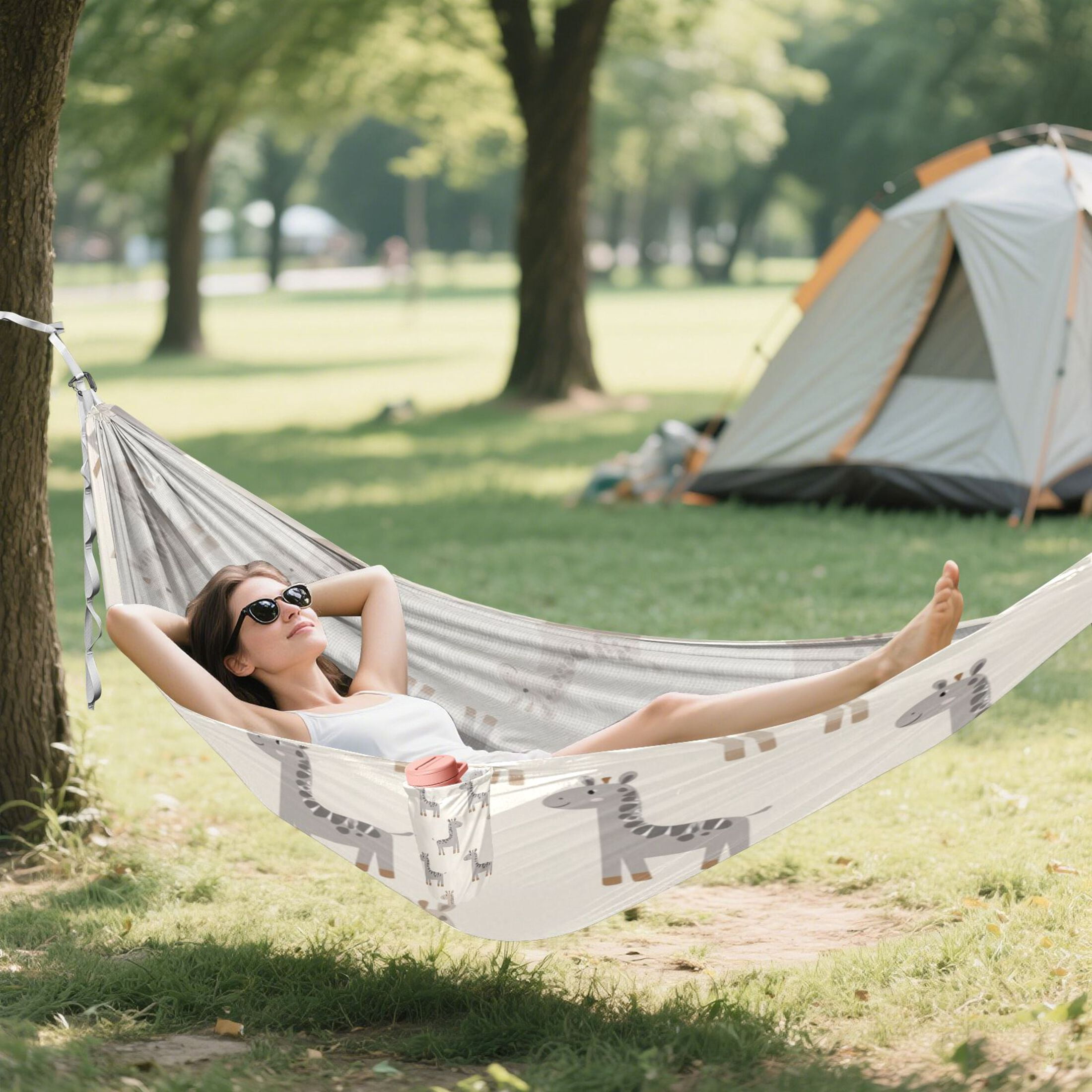 Hammock Camping Hammock Nylon Portable Hammock Travel Camping Hammock Giraffe Pattern Beige Gray