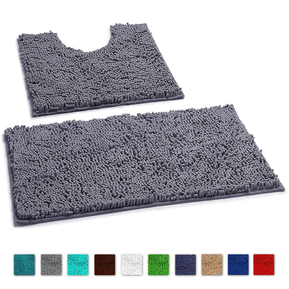 LuxUrux Bathroom Rugs Luxury Thick Chenille Bath Mat Set, Soft Plush