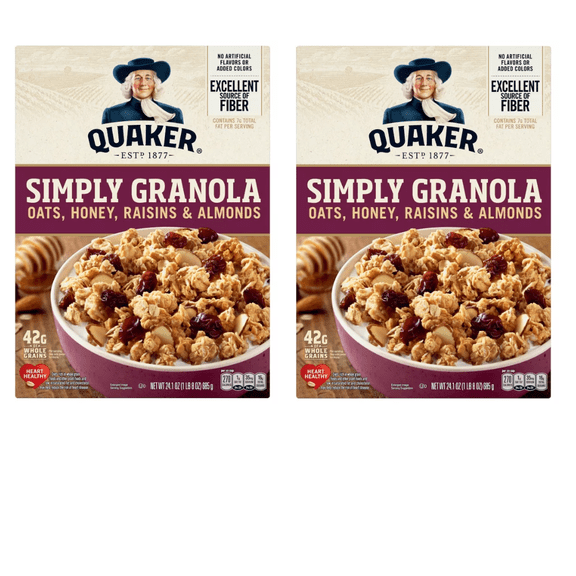Quaker Simply Granola Raisin, Oats, Honey, Raisin and Almond - 24.1oz pack of 2