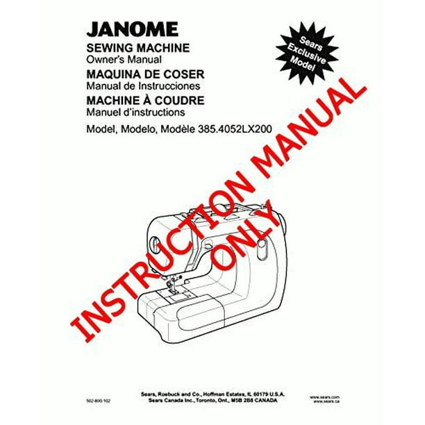 Janome Spare Part 4052LX Sewing Machine Instruction Manual Reprint