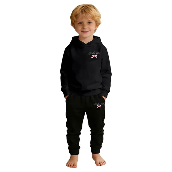 SJLDQY Toddler Boys Outfit Set 2 Peice Clothes Sets For kids Bowknot Graphic Long Sleeve Pullover Hoodies Sweatpants Soft Loose Cozy Spring Fall Clothing Set