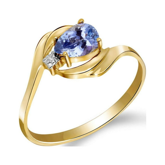 Galaxy Gold 14K Yellow Gold Natural Diamonds and Pear-Shaped Tanzanite Ring - December Birthstone - Balance & Intuition - Sizes 5.5 to 11 - Fine Jewelry for Women