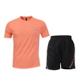 thumbnail image 2 of Workout Sets for Men Men's Solid Color Short Sleeve Round-Neck Top Pocket Elastic Waist Shorts Casual Fashion Set Orange M, 2 of 4