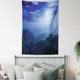 thumbnail image 4 of Fantasy Tapestry, Moonlight Covers the Jungles of Sri Lanka Hazy Rainforest Scenery View Image, Wall Hanging for Bedroom Living Room Dorm Decor, 60W X 80L Inches, Green and Blue, by Ambesonne, 4 of 5