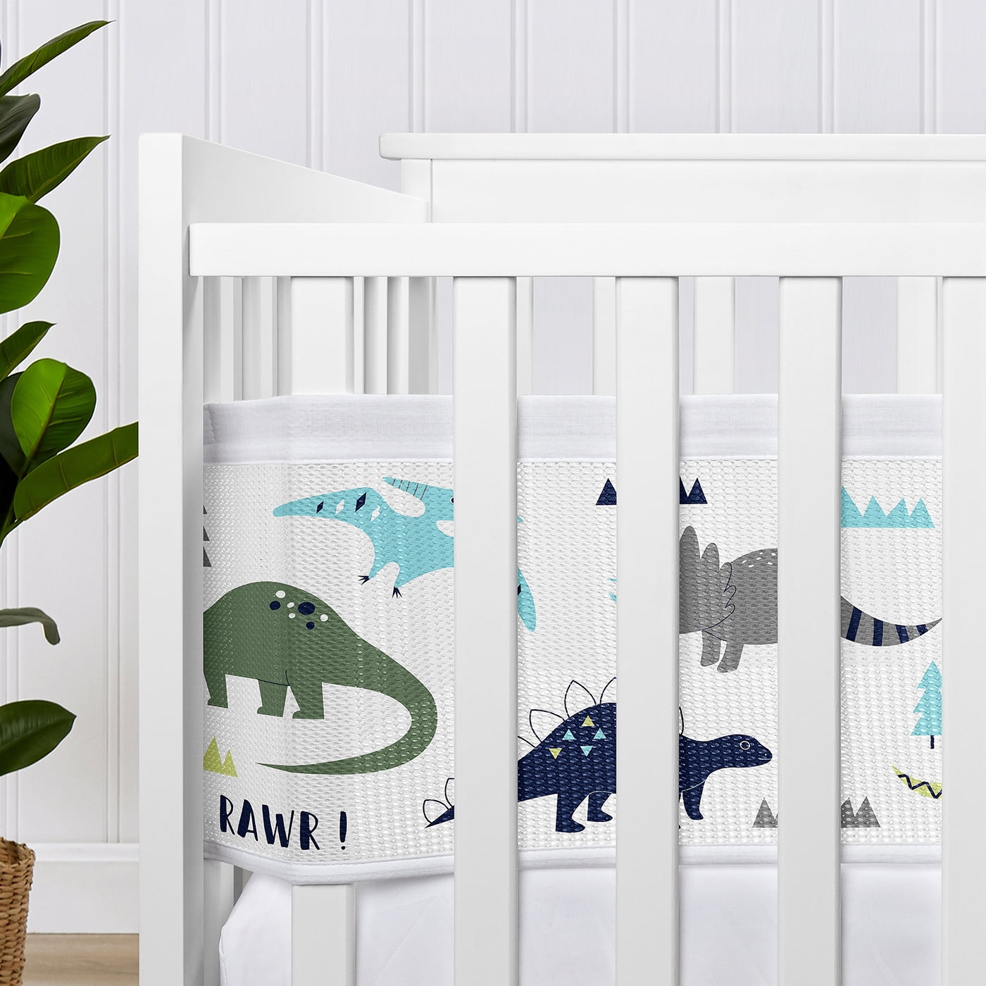 Sweet Jojo Designs + BreathableBaby Mod Dinosaur Blue Green White Breathable Mesh Crib Liner Pad