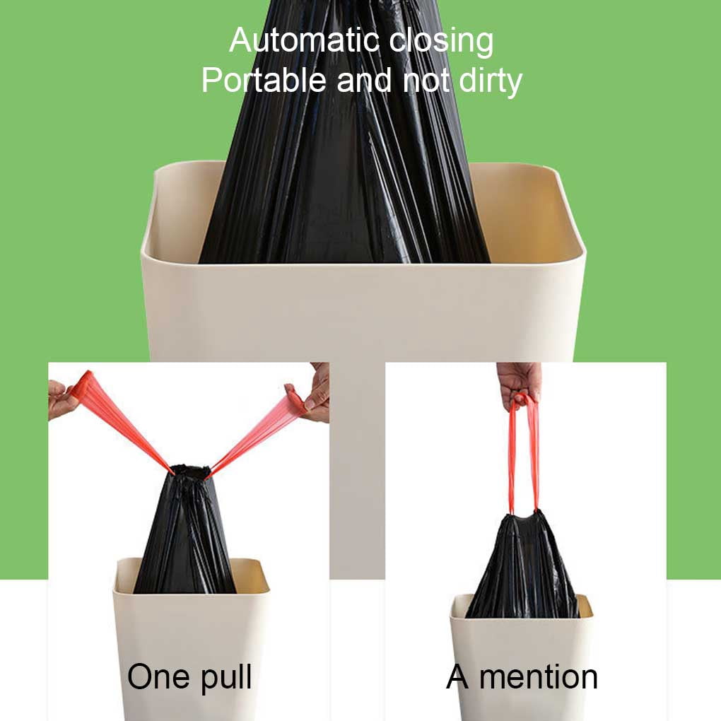 Langgg 15Pcs Rope Garbage Bags Drawstring PE Trash Handheld Automatic Closing Waste Pouch Bag Household Cleaning Tools