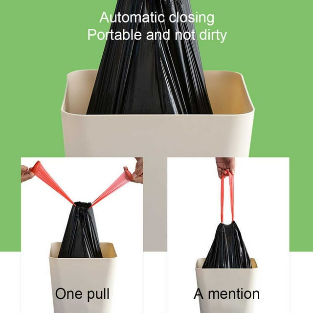 Langgg 15Pcs Rope Garbage Bags Drawstring PE Trash Handheld Automatic Closing Waste Pouch Bag Household Cleaning Tools