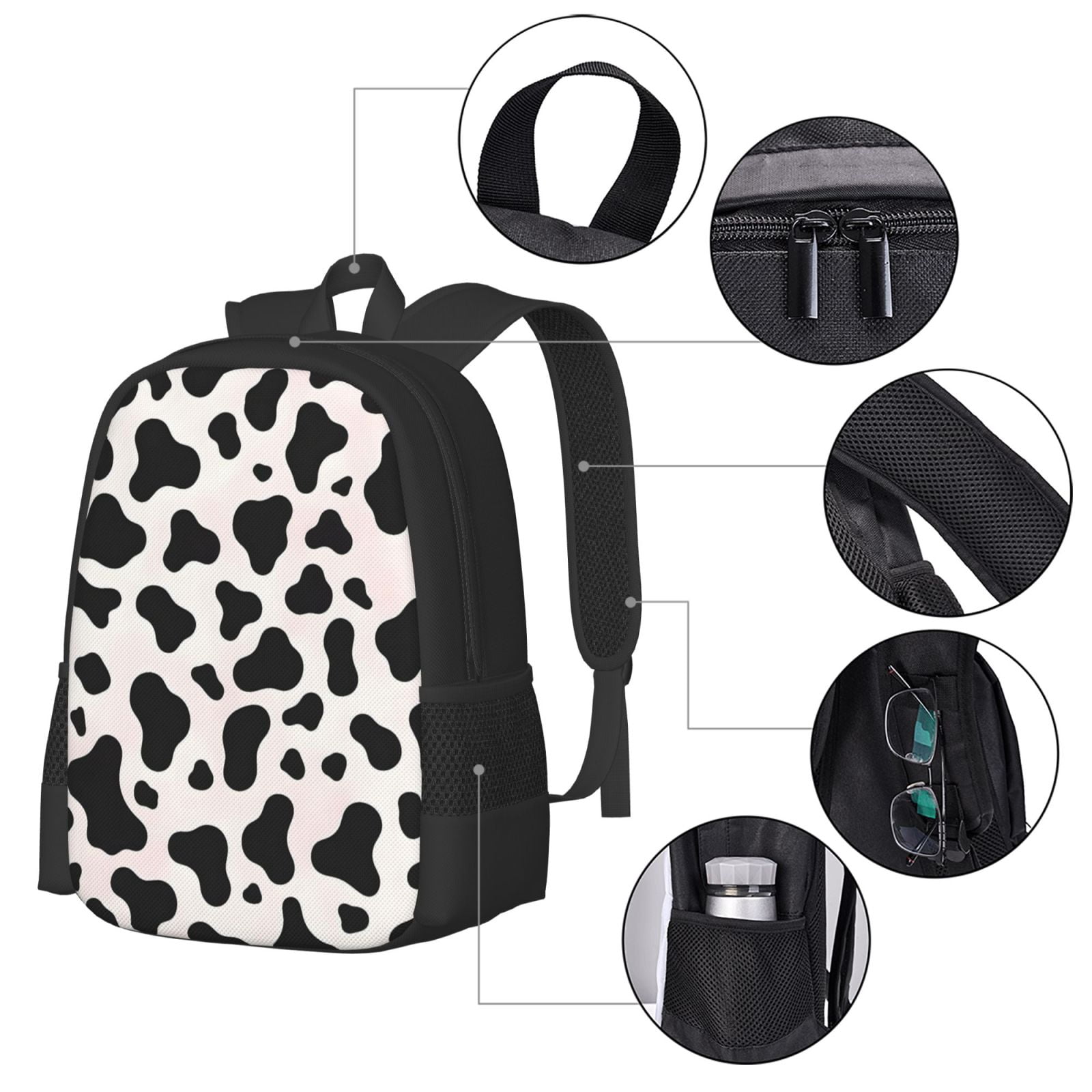 Large Capacity Backpack 16.5×12.5×5.5in Widened Shoulder Strap Design Main Bag Large Top Handle Belt Adjustable Shoulder Strap Simple Cow-Print Pattern1_4
