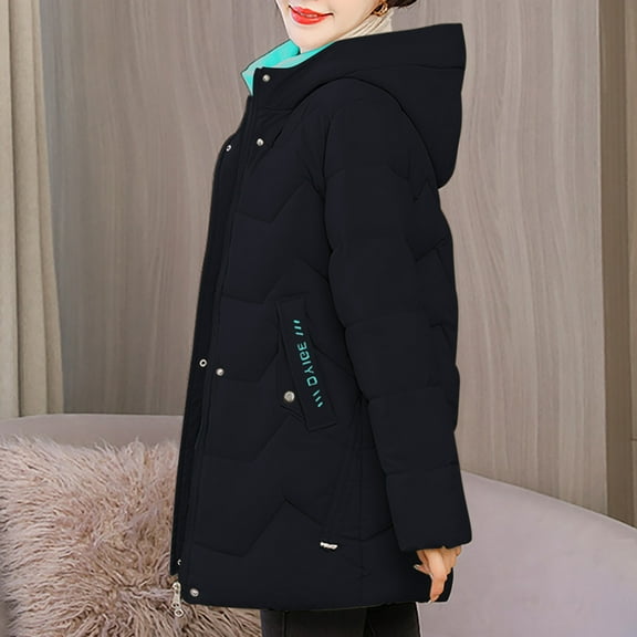 Axiiglly Winter Coats for Women Plus Size Puffer Jacket Warm Slim Hiking Workout Jackets Long Sleeve Hooded Quilted Jackets Casual Padded Zip Up Jackets with Pockets