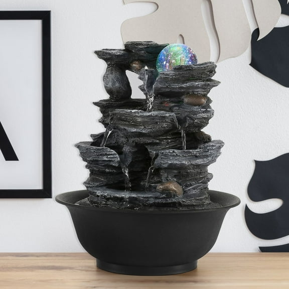 BEAMNOVA 10.2"H Tabletop Water Fountain with Rolling Ball & LED Light, Indoor Resin Rockery Waterfall Fountain Decor