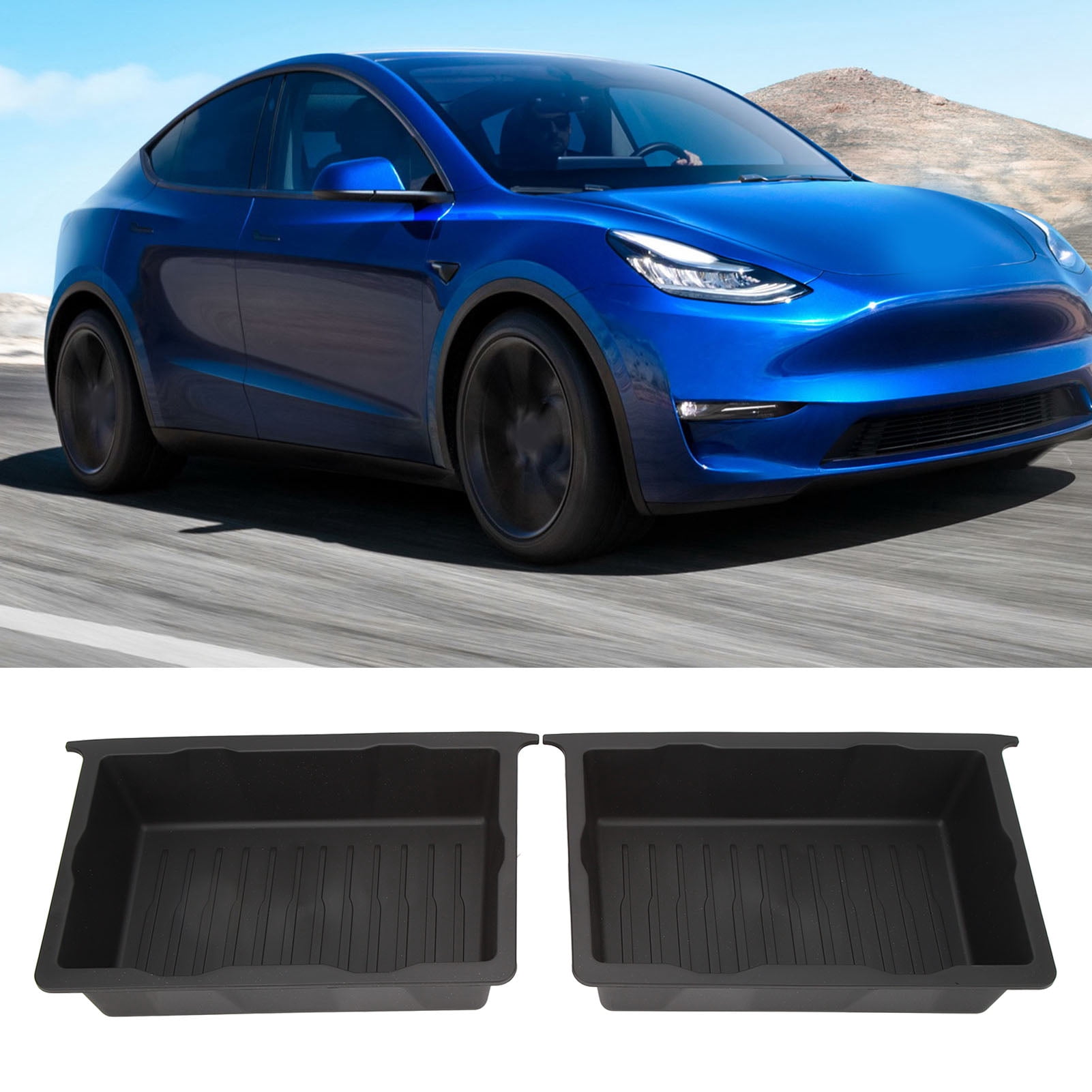 LAZIOEGR 2 Pcs Under Seat Storage Box Organizer Container Tray Replacement for Tesla Model Y 2020-2023, 16.5 x 11.0 x 4.7 Inches / 42 x 28 x 12 cm, Black Custom Fit Auto Interior Accessories Bin