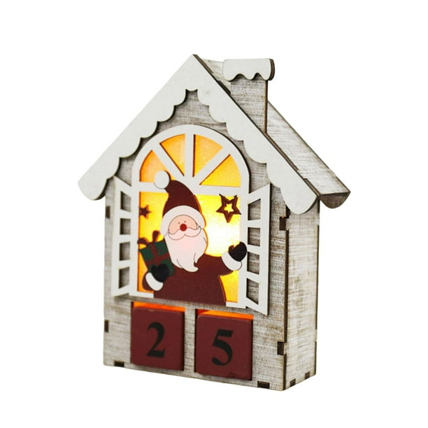 Casa Navidad Luces LED Paisaje de escritorio Figuras de invierno de interior Calendario de adviento de madera para sala de estar perfecl Casa de pueblo