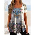 thumbnail image 3 of Camisetas de playa de estilo étnico para mujer, Top de manga corta con botones, Top informal con cuello en U, jersey con estampado, camiseta de nuevo diseño, 3 of 4