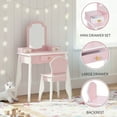 thumbnail image 5 of Best Choice Kids Wooden Pretend Play Vanity and Chair Set w/ Mirror  Little Girls Makeup Table with 3 Drawers, Pink, 5 of 8