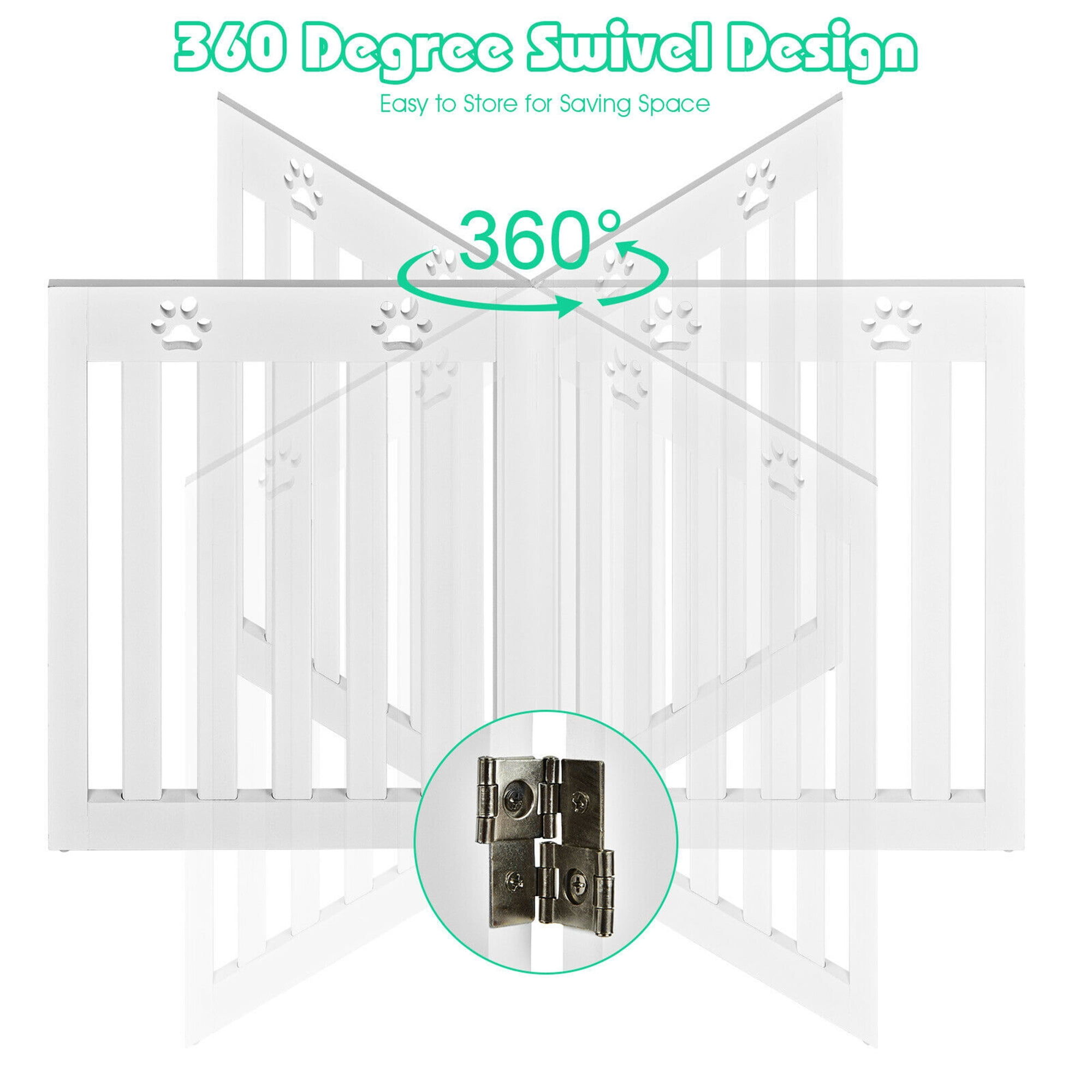 Gymax 24'' Folding Pet Gate with 360° Flexible Hinge, Wooden
