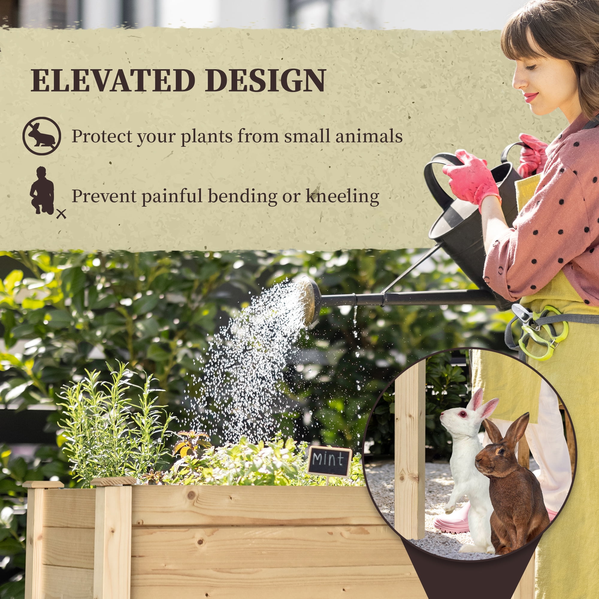 Outsunny Raised Garden Bed with Legs, 34" x 18" x 30", Elevated Wooden Planter Box, Self-Draining with Bed Liner for Vegetables, Herbs, and Flowers Backyard, Patio, Balcony Use, Natural