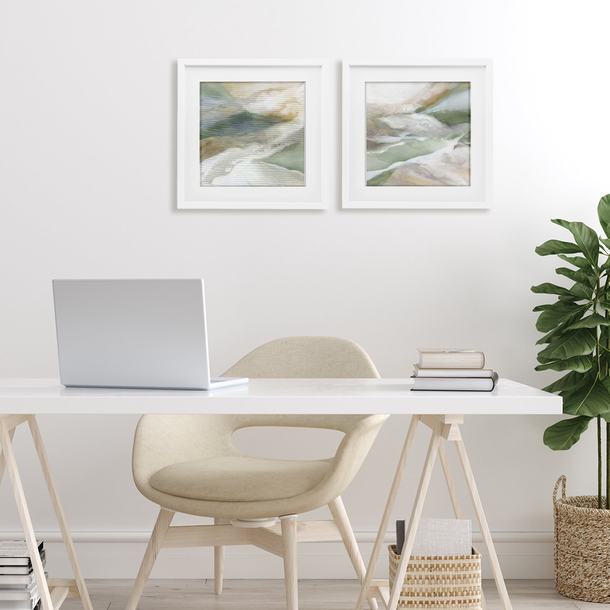 Stupell Industries Serene Misty Valley Abstraction 2 Piece White Framed Print Under Glass Set, design by Carol Robinson