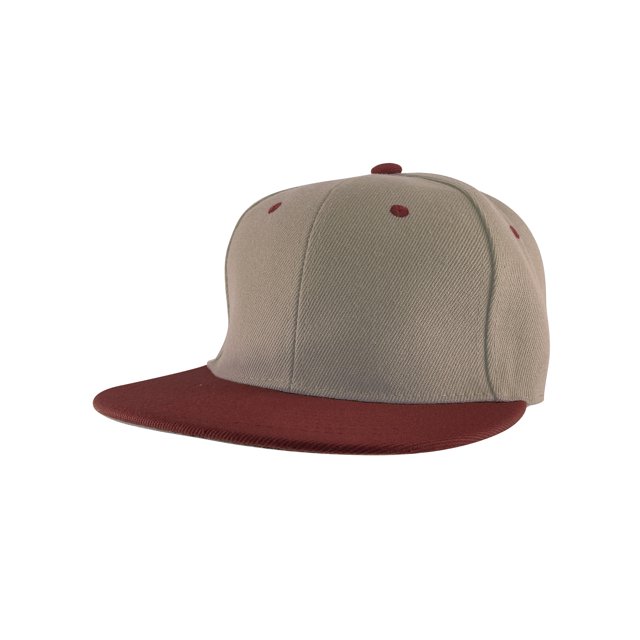 Top Headwear Flat Bill Adjustable Snapback Cap - Khaki/Burgundy