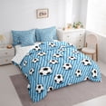 thumbnail image 2 of Castle Fairy Sport Soccer King Bedding 7pcs, Geometric Stripes Stars Pirnt King Bed in a Bag, Black White Blue, 2 of 7