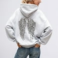 thumbnail image 2 of larppty Women's Oversized Hoodie with Silver Sequin Angel Wings Design - Casual Loose Pullover Sweatshirt for Daily Party Wear（Grey，S）, 2 of 8