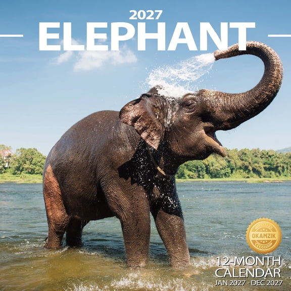 2027 Wall Calendar,Elephant Hangable Monthly Planner Calendar For Animals Lovers