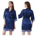 thumbnail image 2 of LYMAYTER Women Silk Robe Short Lace Trim Satin Kimono 3/4 Sleeve Bride Comfy for Sleepwear Bathrobe S-2XL, 2 of 9