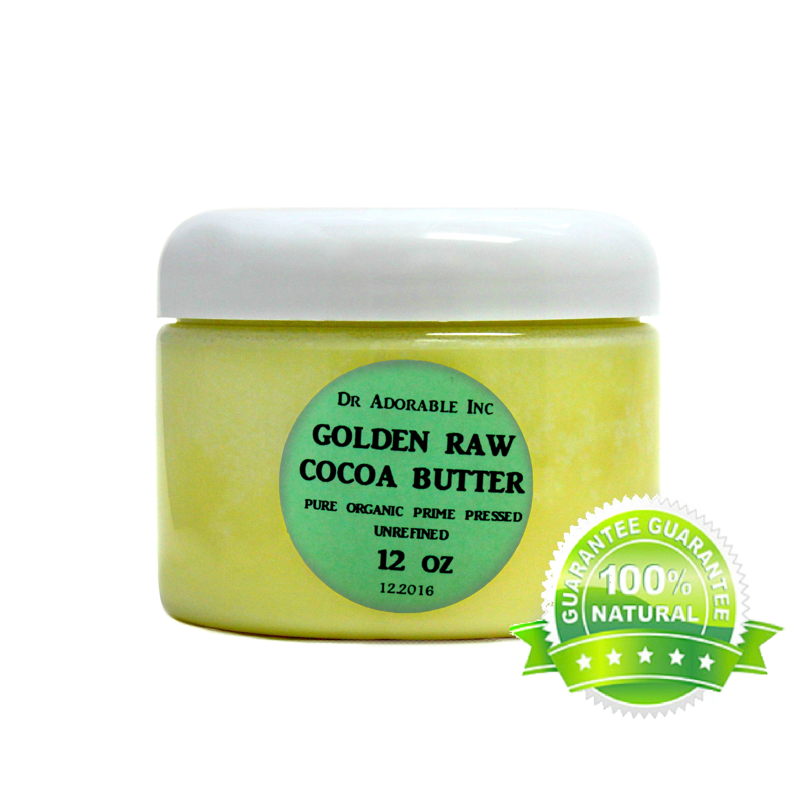 Dr.Adorable GOLDEN COCOA BUTTER ORGANIC RAW Grade A PRIME PRESSED UNREFINED 12 OZ