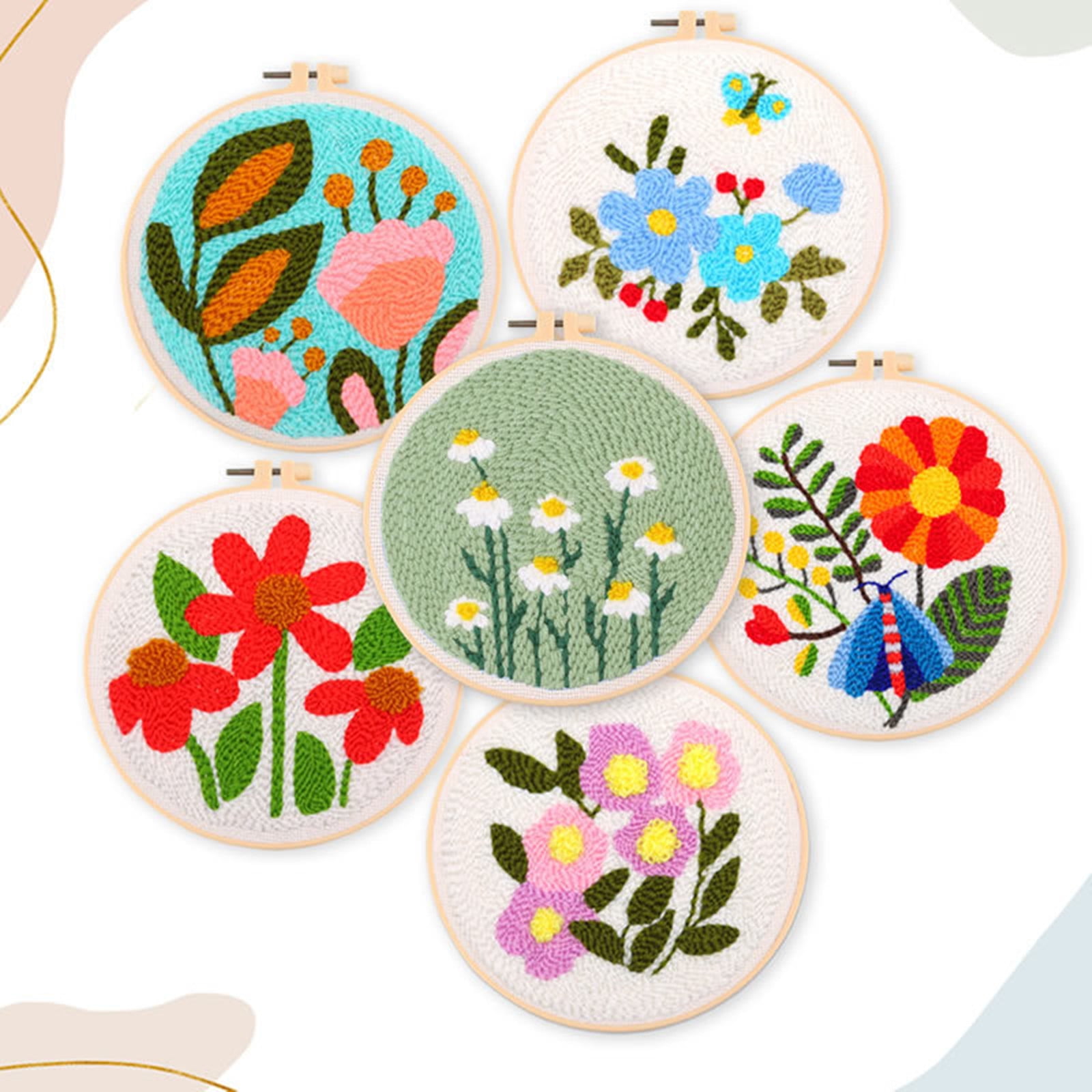 Historyli Go5H Punch Needle Kits For Beginners, Flower Punch Needle Embroidery Starter Kits With Punch Needle Fabric, Embroidery Hoops And Yarns, Washable Fabric