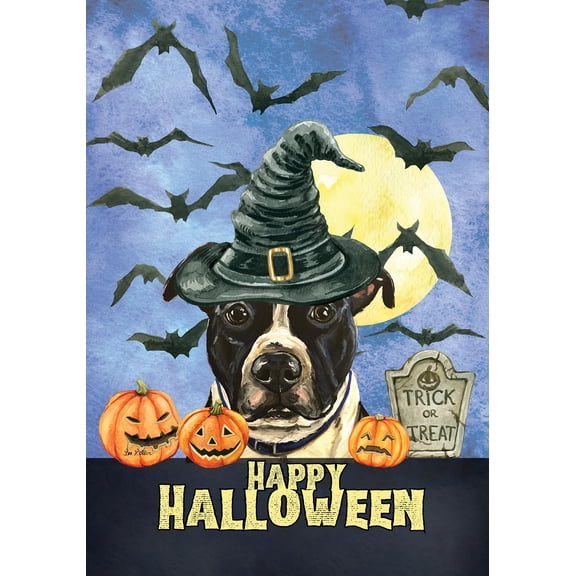 Pit Bull Black/White - HHS Best of Breed Halloween Garden Flag