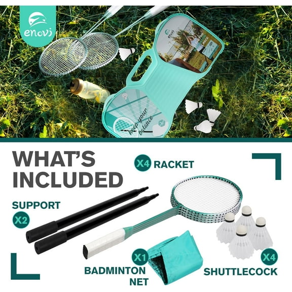 EasyGo Badminton Set with Net, 4 Rackets, 4 Birdies, Portable Storage Box for Backyard Outdoor Yard Games