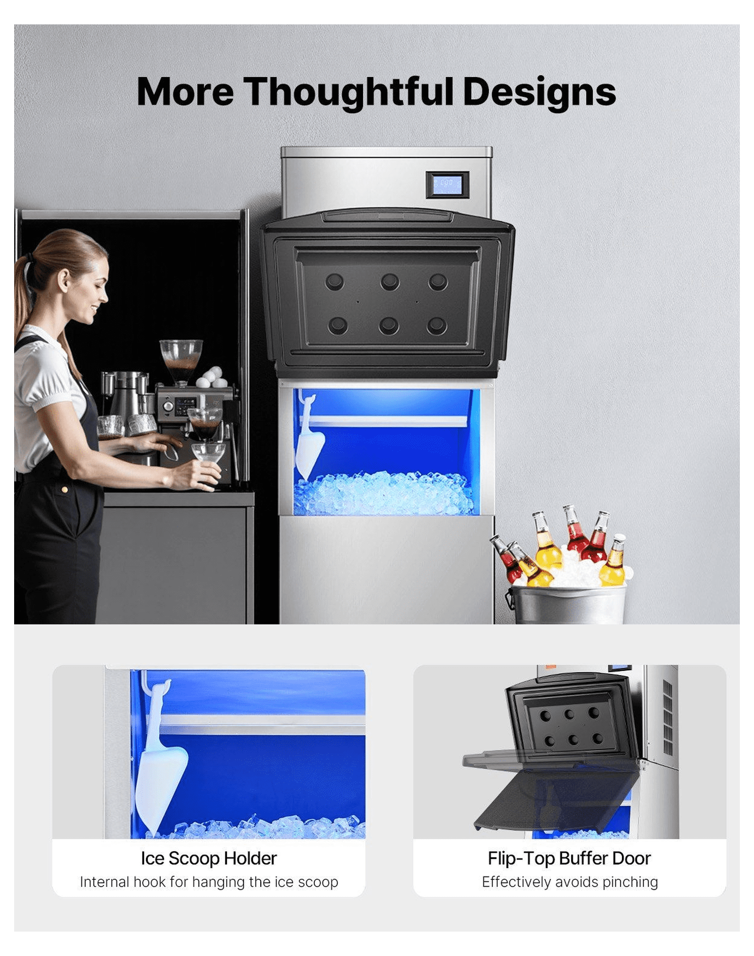 Commercial Ice Maker Bin 250lbs, Stainless Steel Ice Storage Container, Large Capacity Ice Chest for Restaurant, Bar, Hotel, Home Kitchen