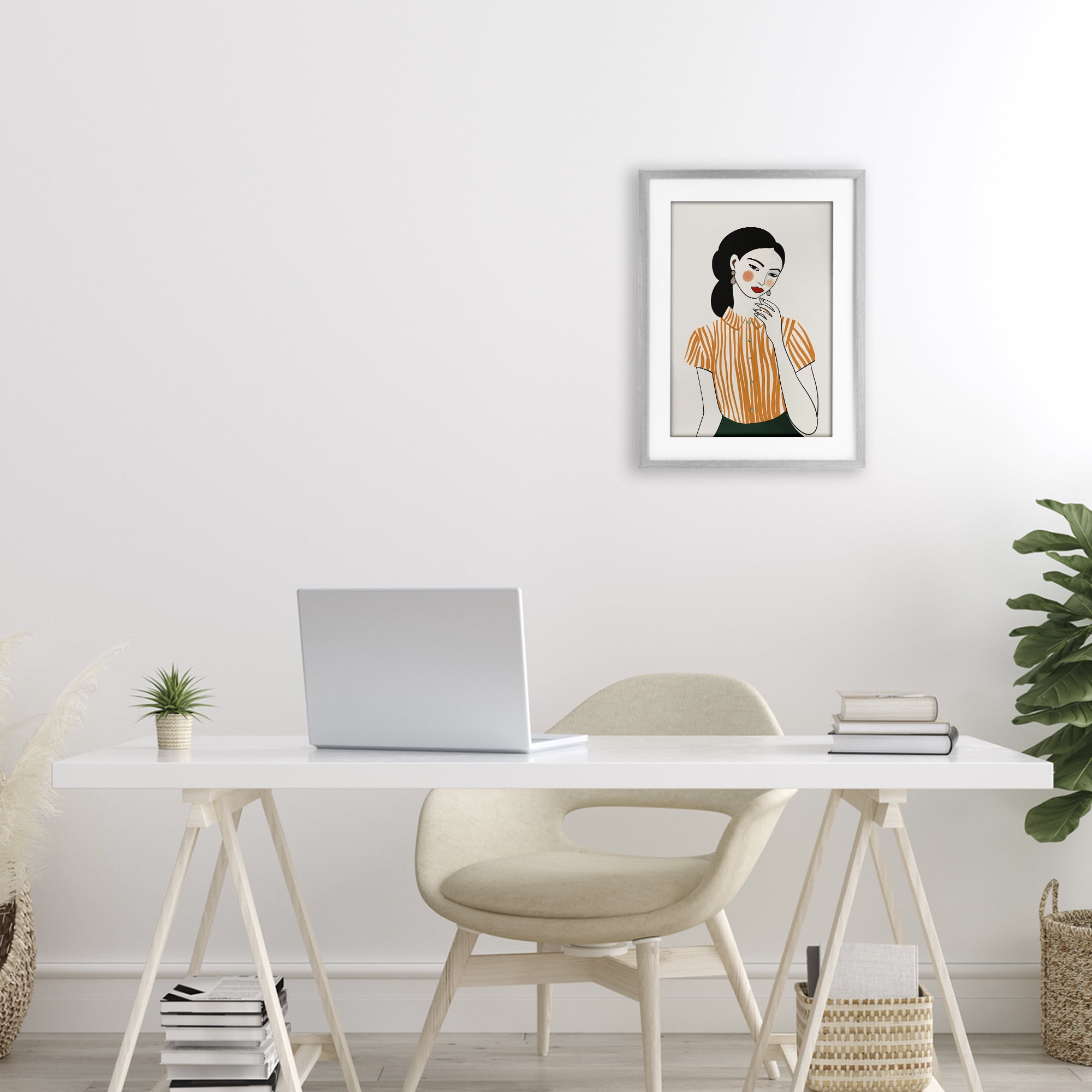 Stupell Industries Woman in Orange Blouse Gray Framed Print Under Glass, design by Omar Escalante