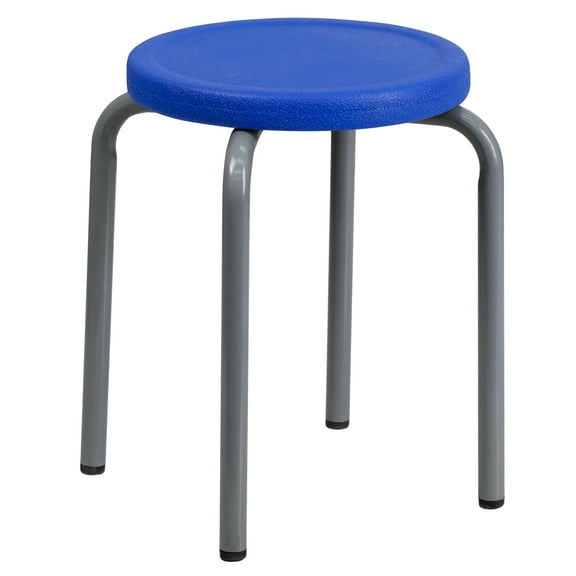 Flash Furniture Stackable Stool with Blue Seat and Silver Powder Coated Frame