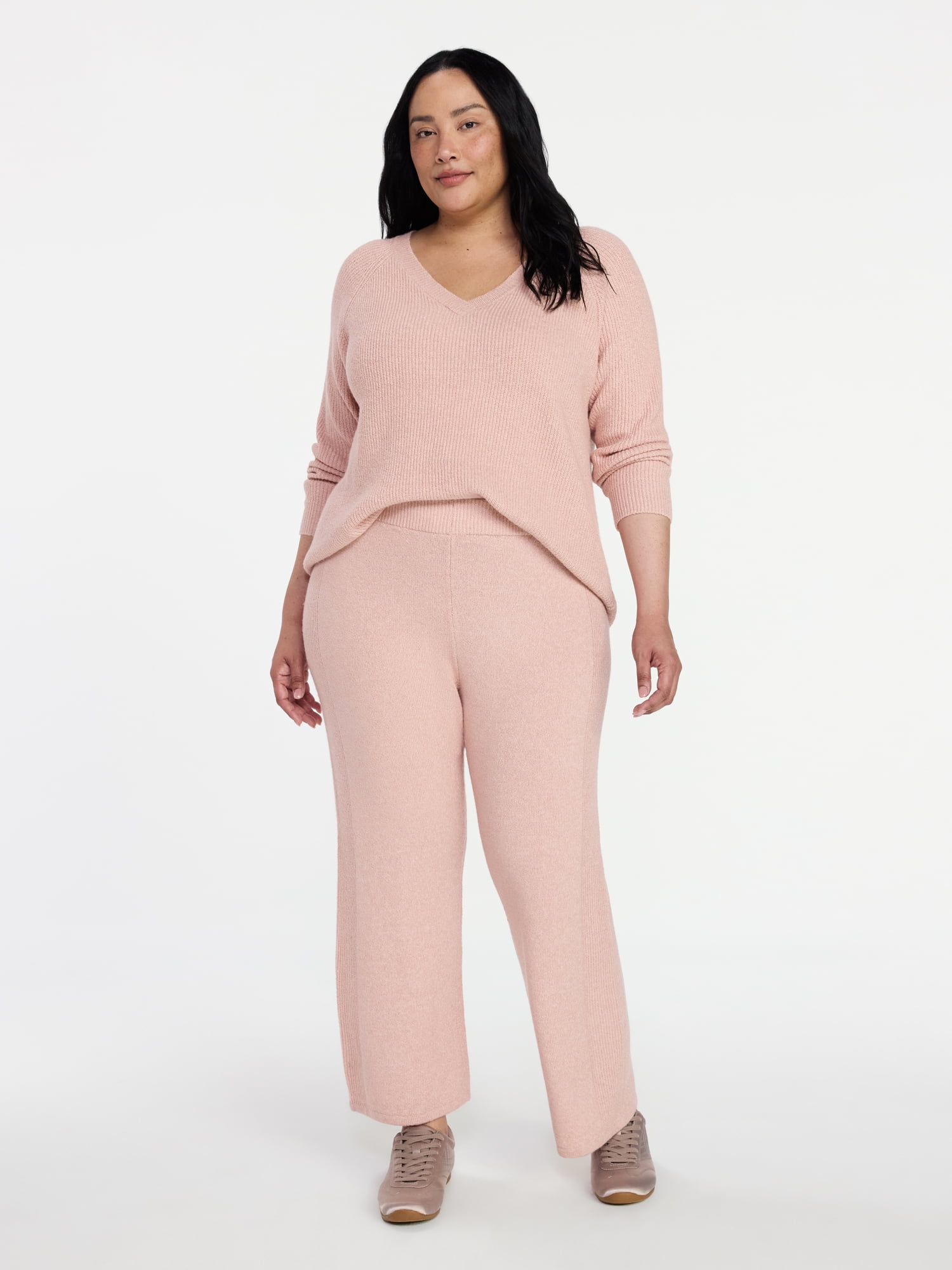 Time and Tru Women's V-Neck Sweater and Pants Lounge Set, 2-Piece, Sizes, XS-XXXL
