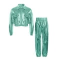 thumbnail image 3 of Doomiva Boys Girls 2Pcs Tracksuit Shiny Metallic Dance Outfits Long Sleeve Jacket with Pants Set Hip Hop Jazz Dance Light Green 6, 3 of 7