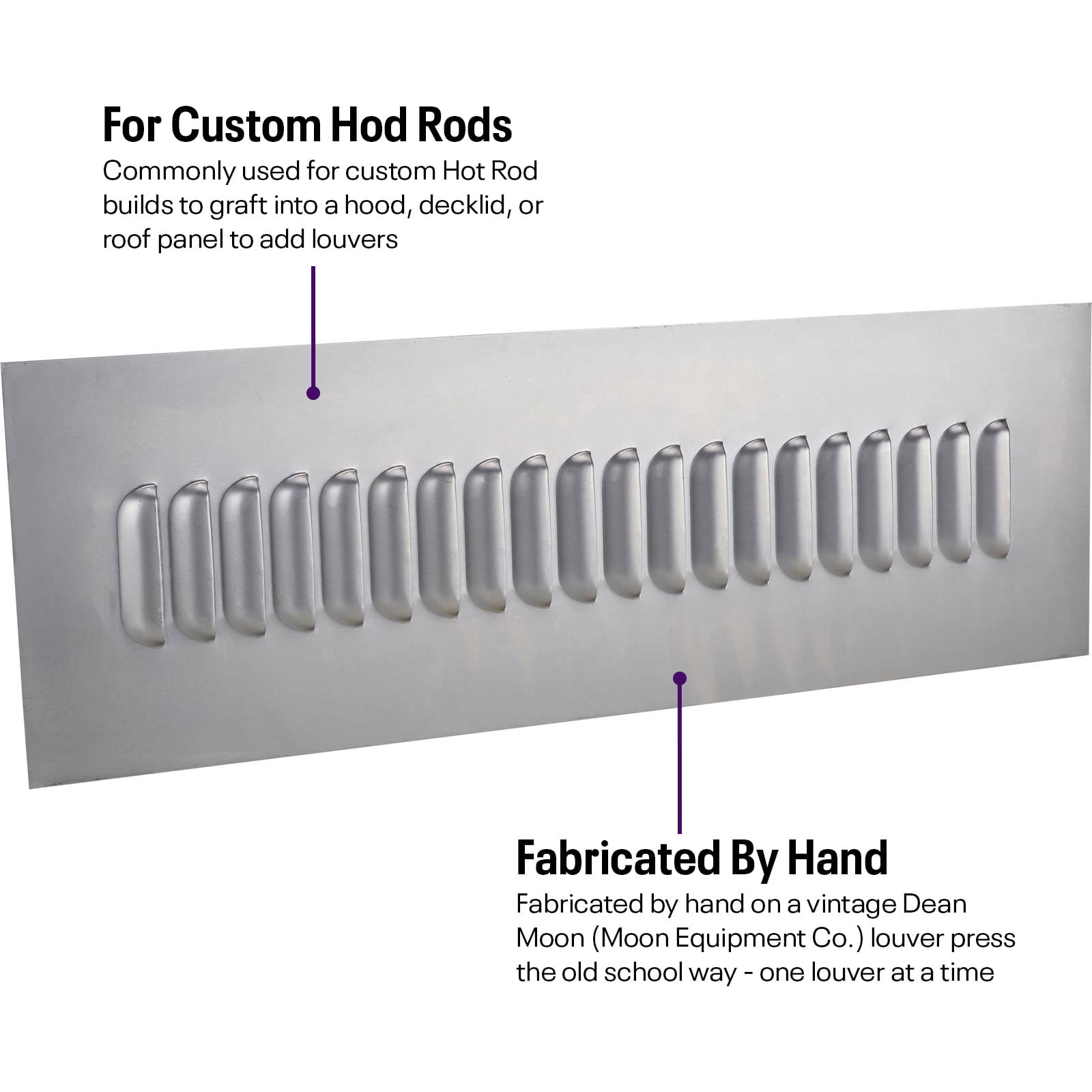 Speedway Motors 20 Louver Hood Panel 24 x 8 Inch 18 Gauge Bare Steel Hand Pressed on Vintage Moon Equipment Tool for Hot Rod Hood Decklid or Roof Use