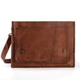 thumbnail image 3 of 18-Inch Full Grain Leather Laptop Messenger Bag – Vintage Briefcase with Concealed Push Locks & Shoulder Strap for Men, Fits up to 17.5" Laptop, 3 of 10
