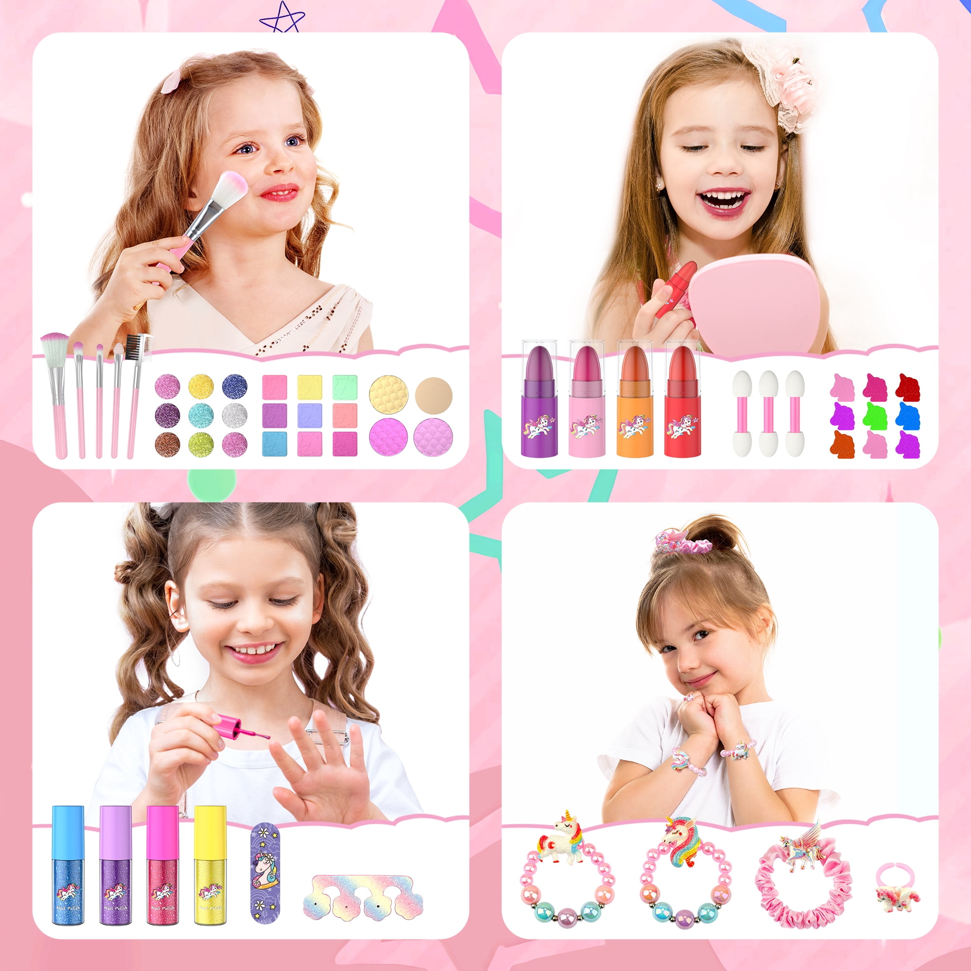 PERRYHOME Kids Makeup Kit for Girl Toys,Real Washable Unicorn Makeup Set Little Girl Makeup, Toddler Pretend Play Makeup Set Toys for Girls Age 3-12 Christmas Birthday Gifts (Pink)
