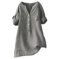 thumbnail image 3 of Women's Short Sleeve T-shirt Women'S Utility Pocket Linen Shirt - Casual Button Down,Gray Women's Short sleeve T-shirt L, 3 of 7