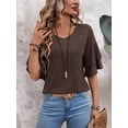 thumbnail image 3 of Camiseta Tops Sialois con cuello en V y volantes para mujer, manga 3/4, color café, 3 of 7
